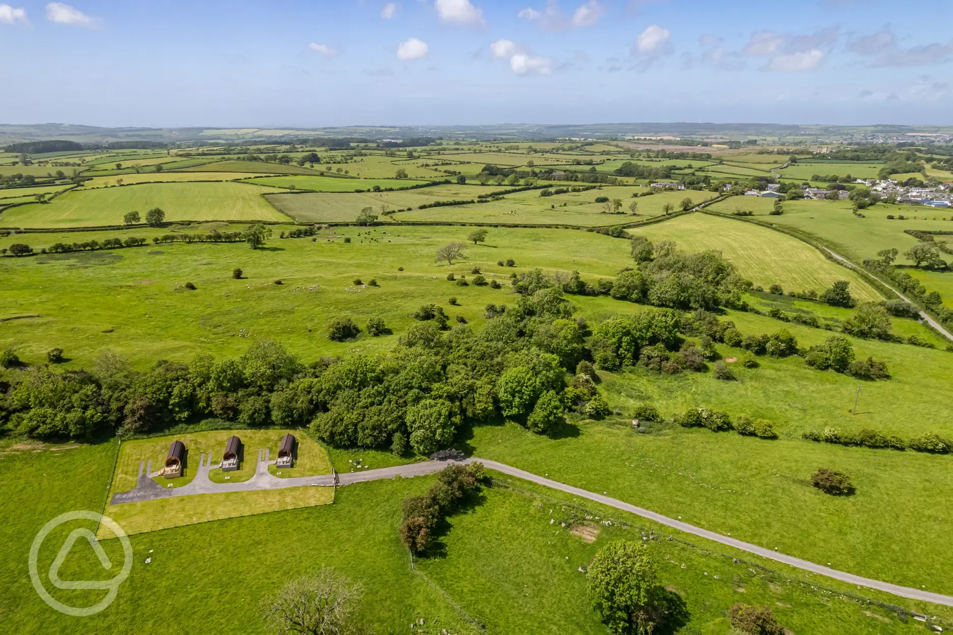 Aerial of the glamping pods