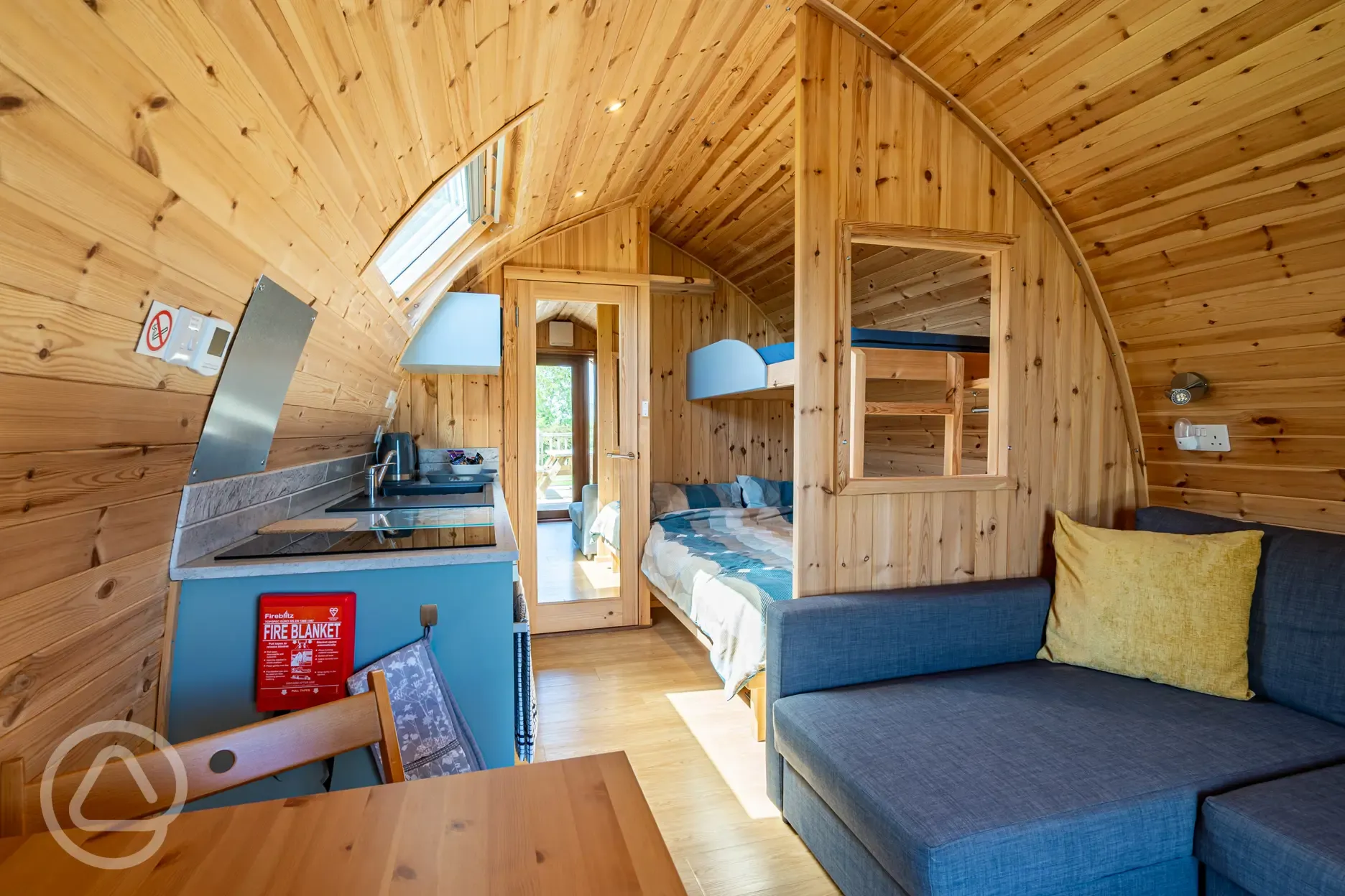 Glamping pod with bunk beds interior