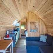 Four person pod with a double bed and double sofa bed (bedding included)