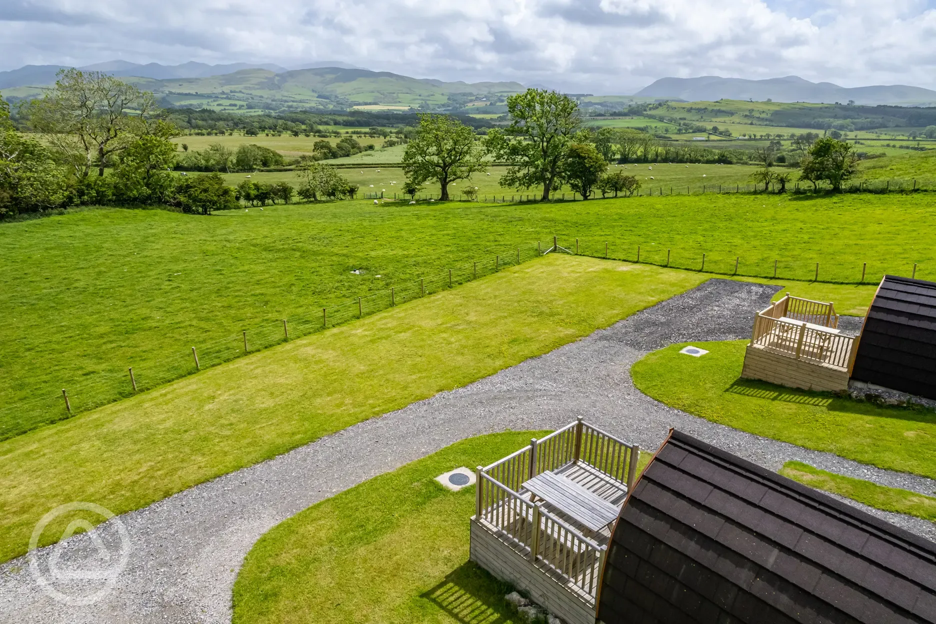 Aerial of the glamping pods