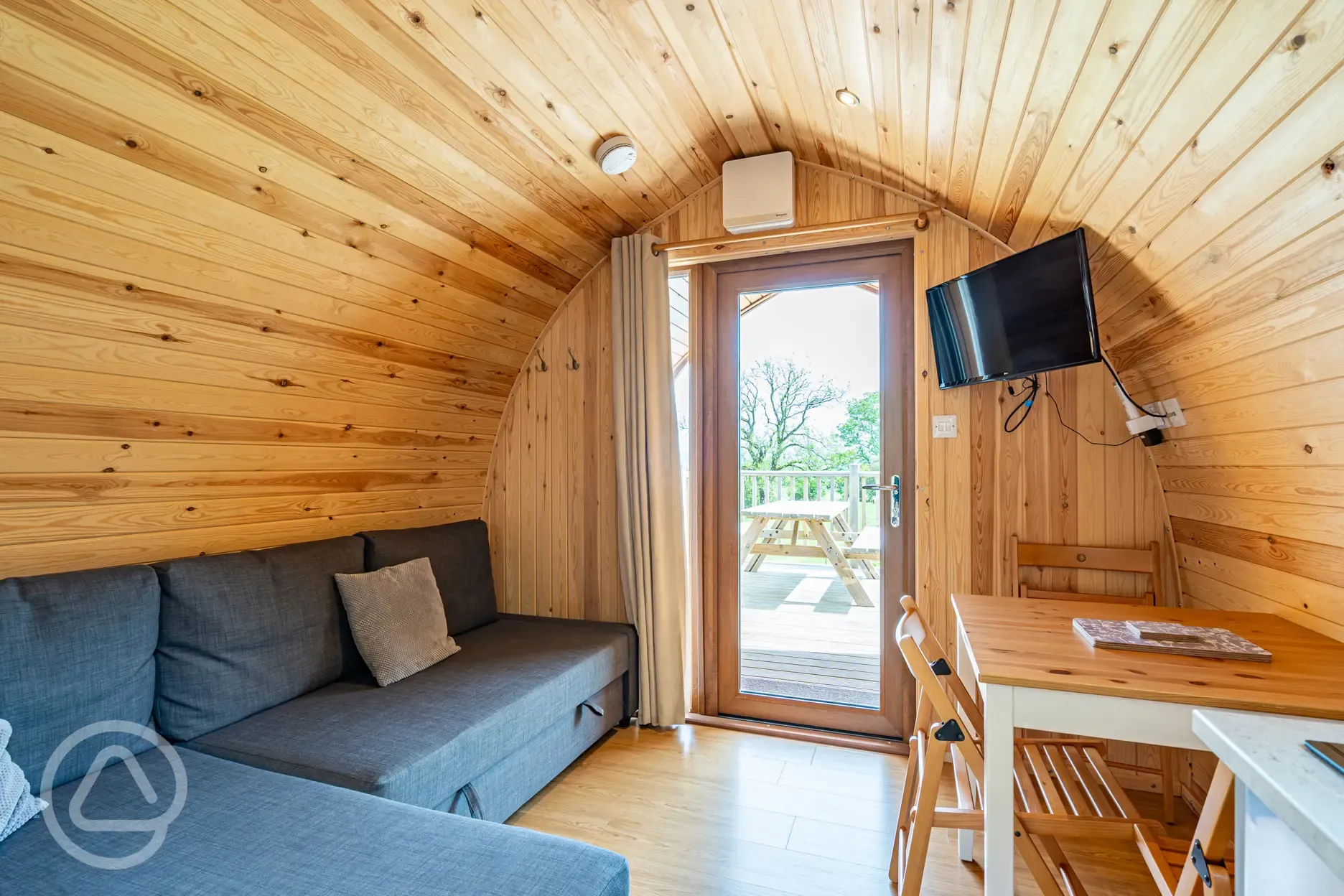 Glamping pod with bunk beds living area