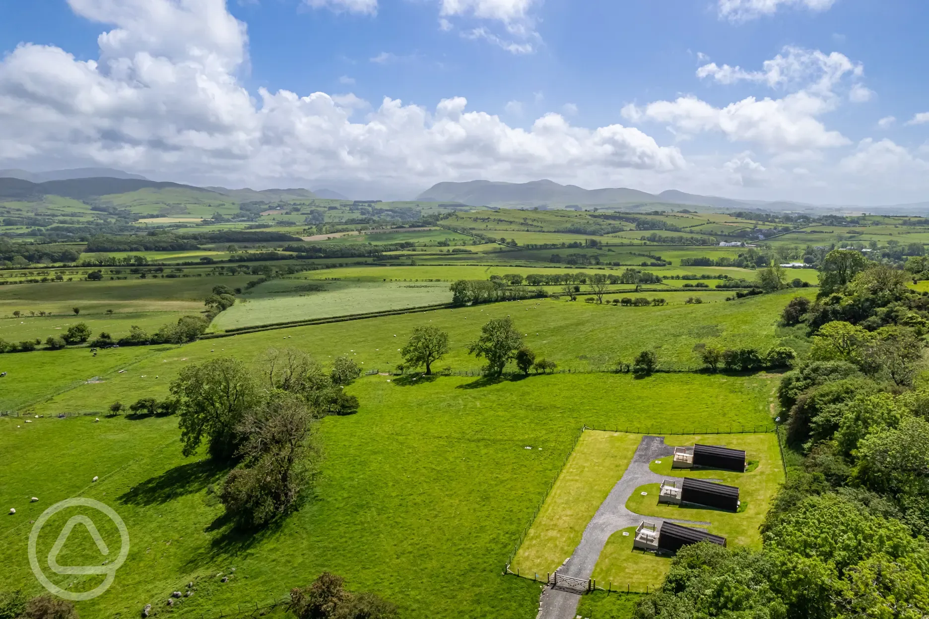 Aerial of the glamping pods