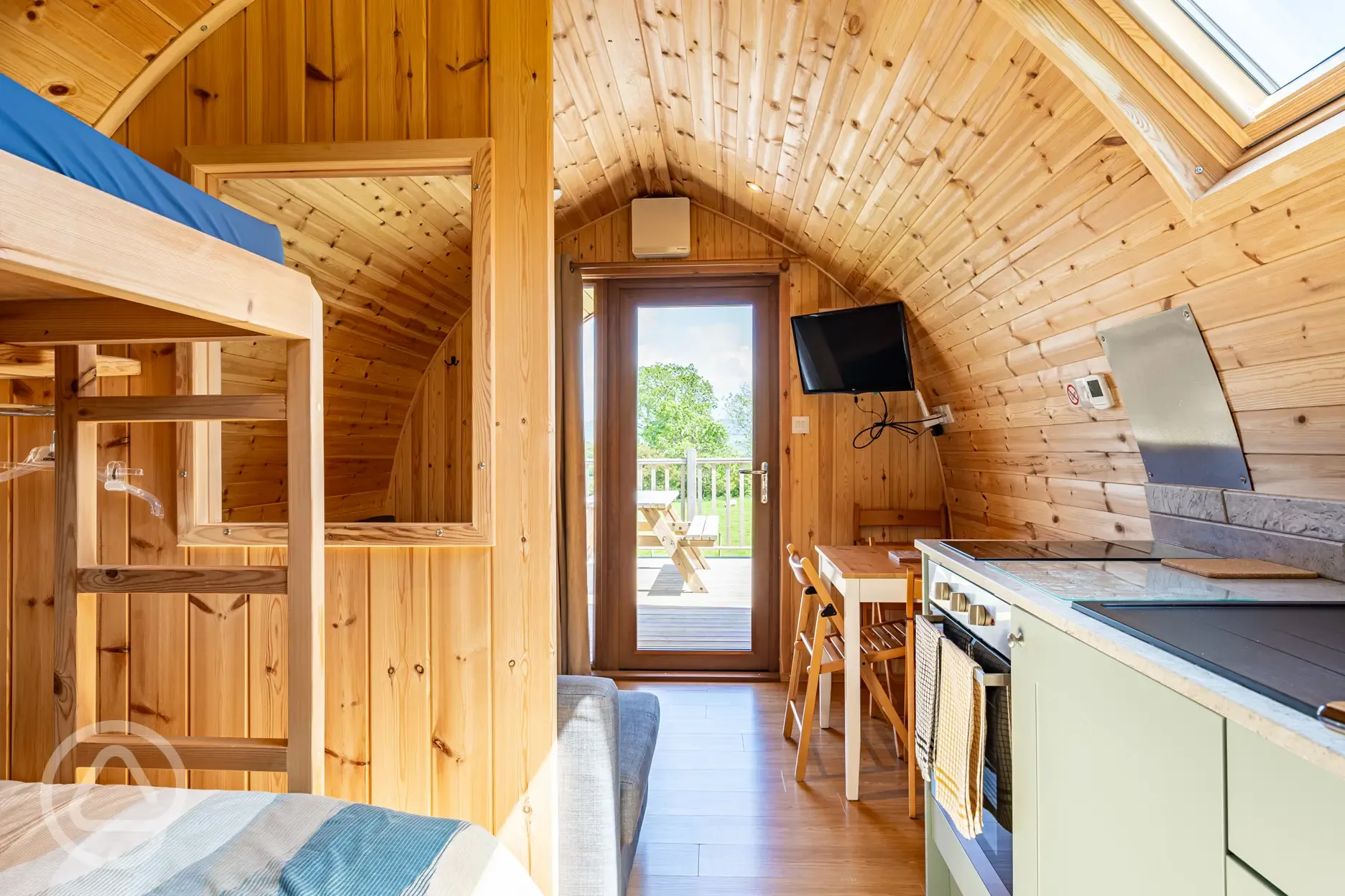 Glamping pod with bunk beds interior