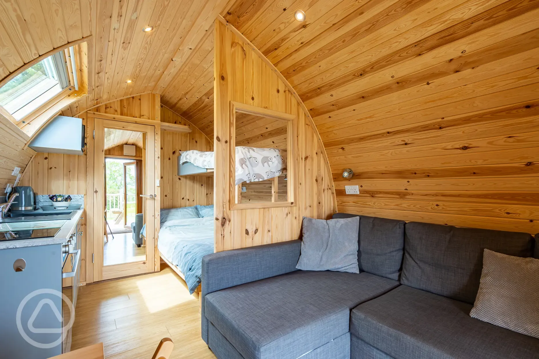 Glamping pod with bunk beds interior