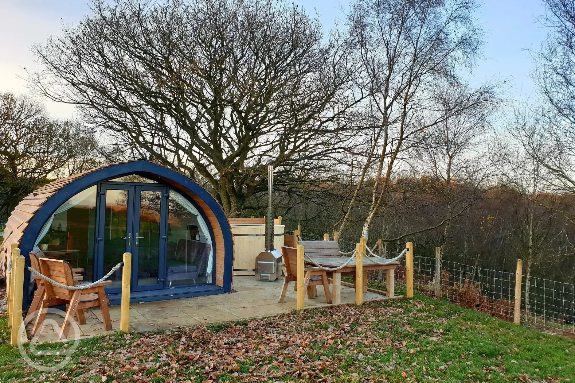 Glamping pod with hot tub