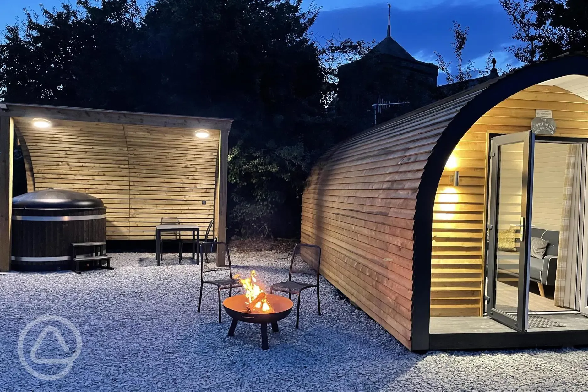 Glamping pod at night