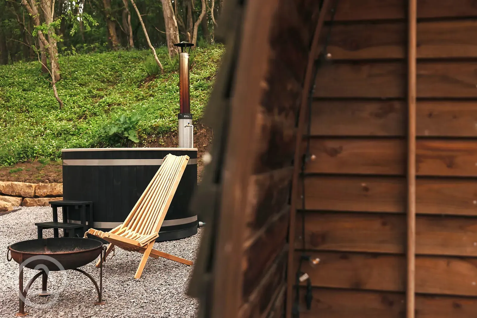 Quarry pods with hot tubs and Nordic seating 