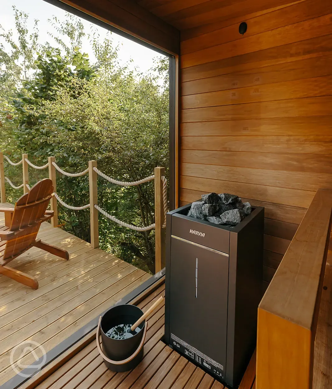 Onsite sauna with views onto the decking area Onsite sauna with views onto the decking area