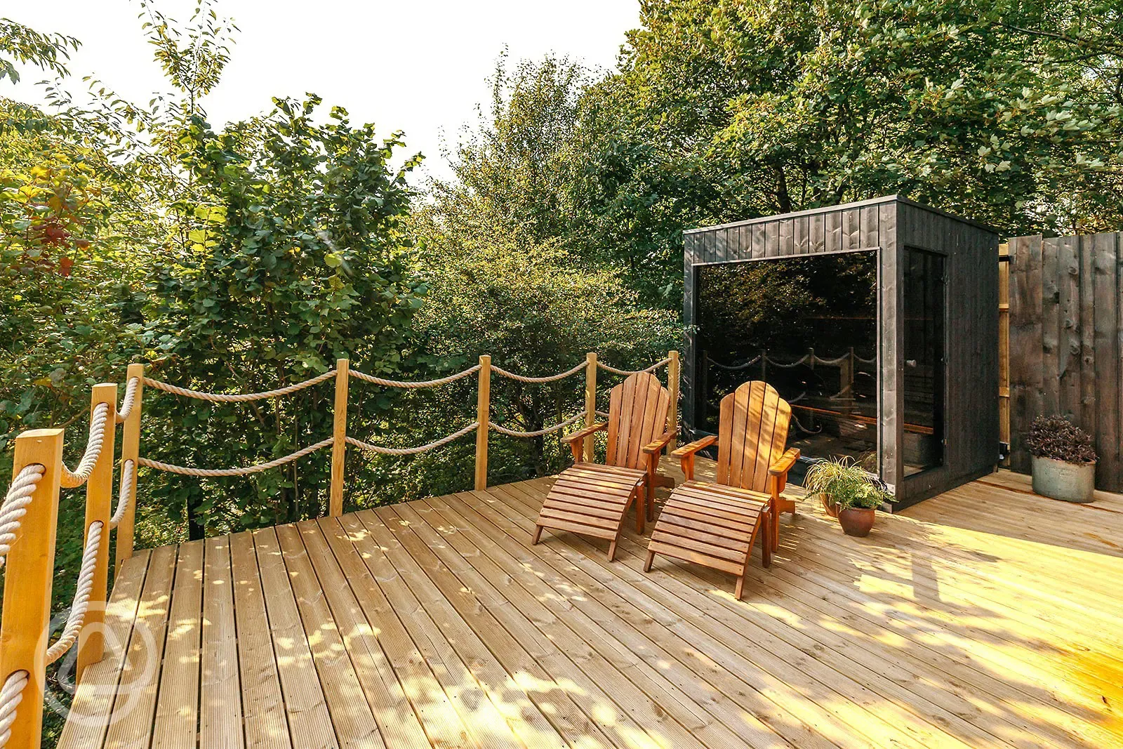 Onsite sauna with decking area Onsite sauna with decking area