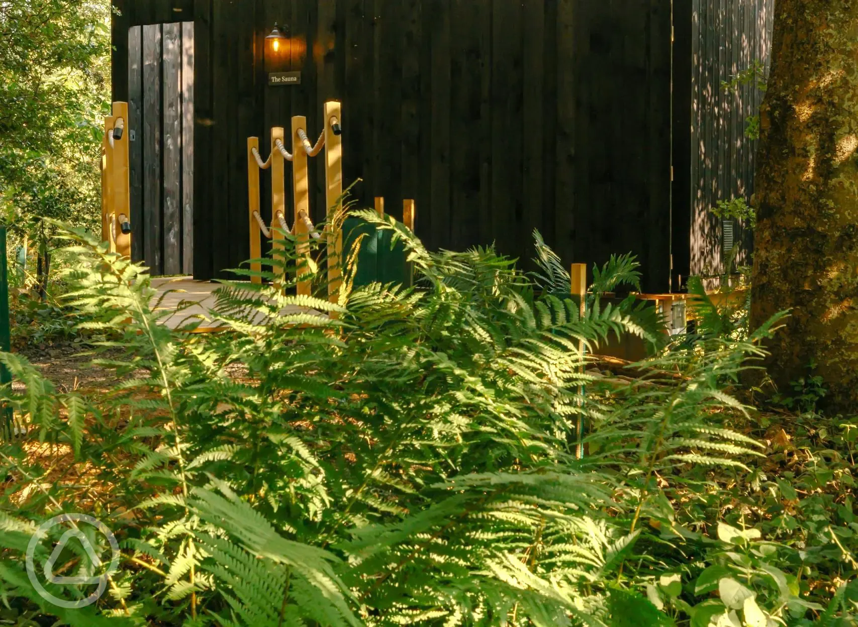 Onsite sauna surrounded by woodland Onsite sauna surrounded by woodland