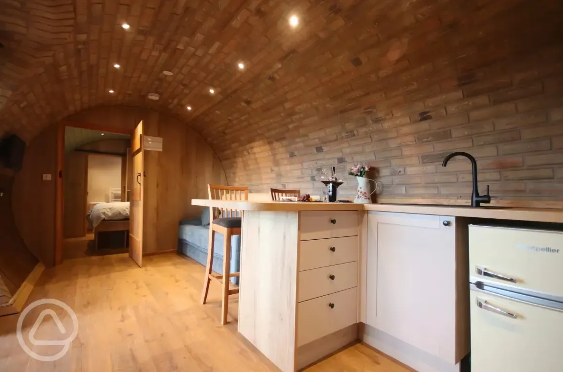 Pheasant's Roost glamping pod kitchen