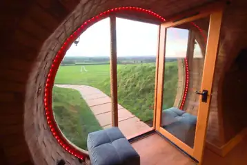 View from inside Pheasant's Roost glamping pod