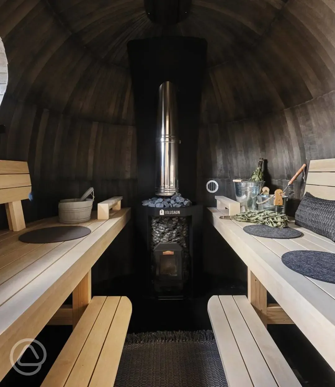 Wild Sauna interior at Maycroft Retreat