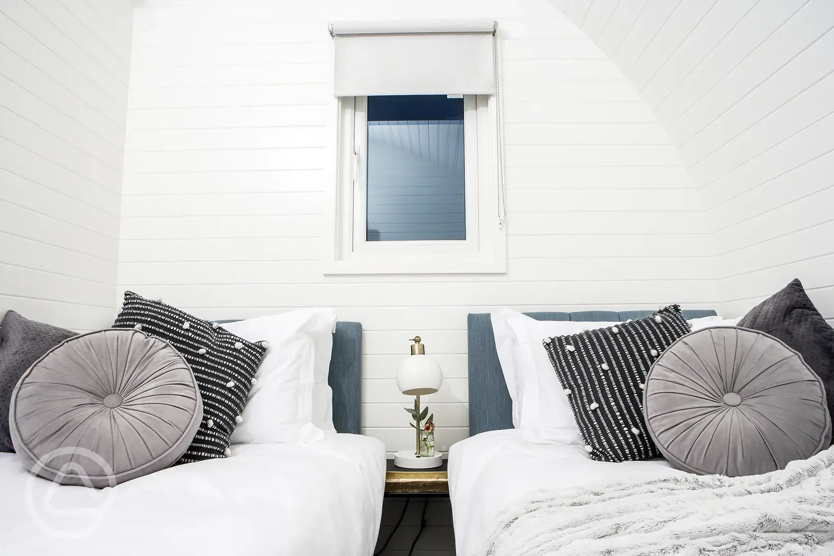 White Clover ensuite pod twin beds in a separate room (bedding provided) White Clover ensuite pod twin beds in a separate room (bedding provided)