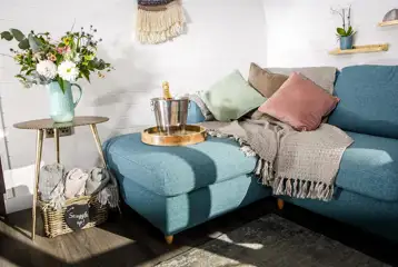 White Clover ensuite pod sofa bed with blankets and special occasion prosecco White Clover ensuite pod sofa bed with blankets and special occasion prosecco