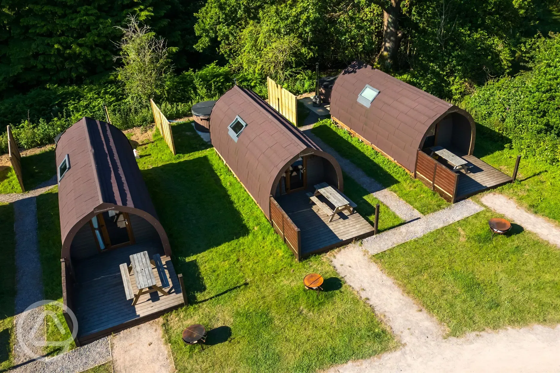 Aerial of the glamping pods