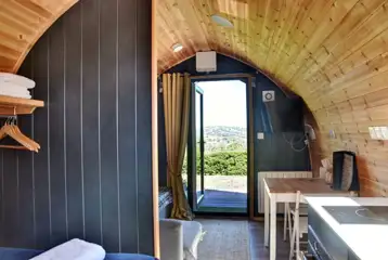 Glamping pod with hot tub interior Glamping pod with hot tub interior