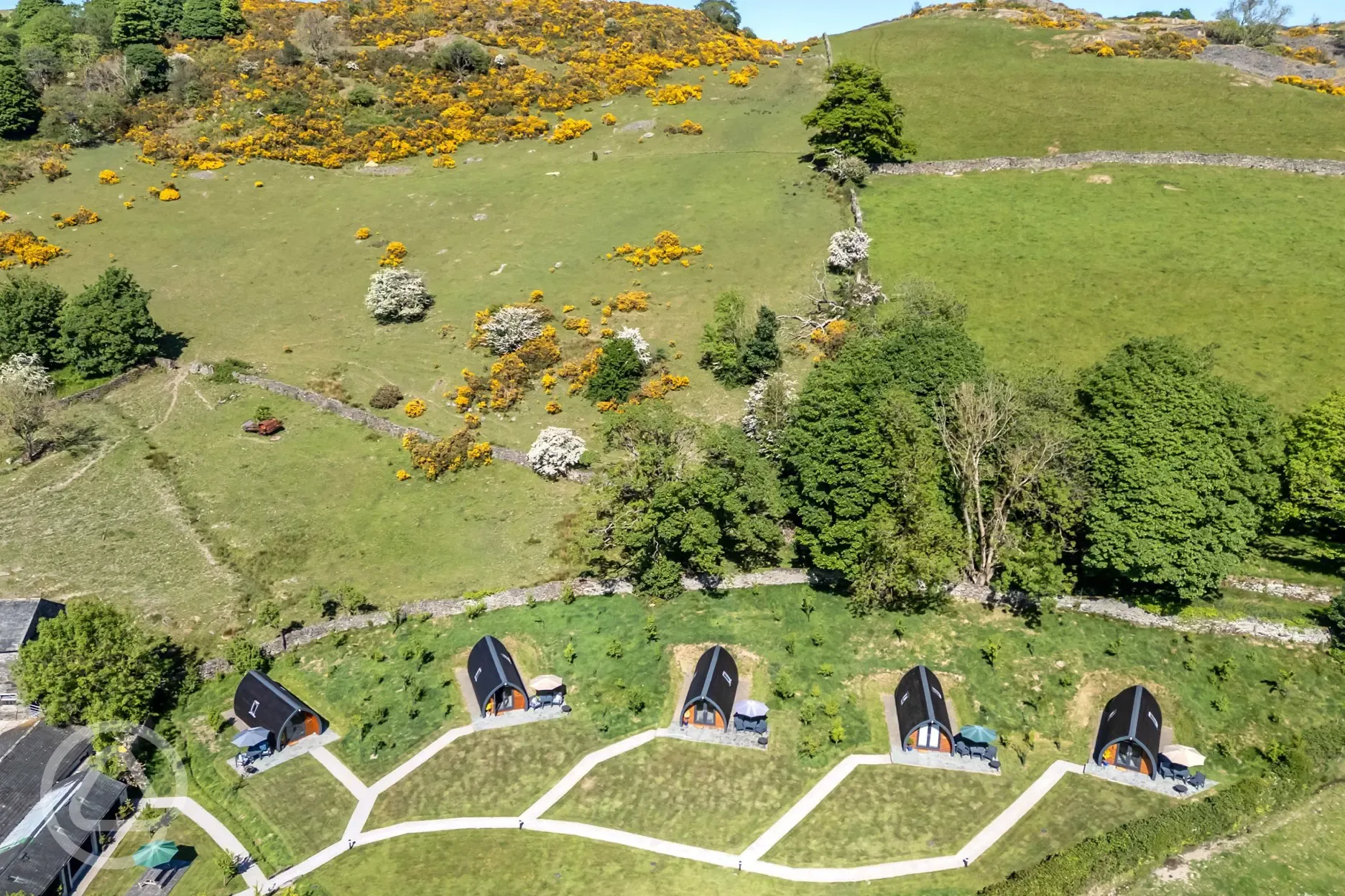 Aerial of the glamping site