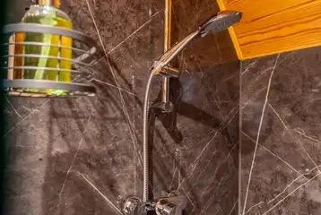 Glamping pod walk-in shower and complimentary toiletries