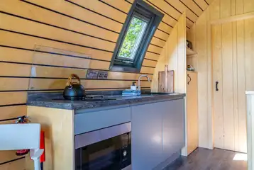 Glamping pod kitchen with cooking facilities