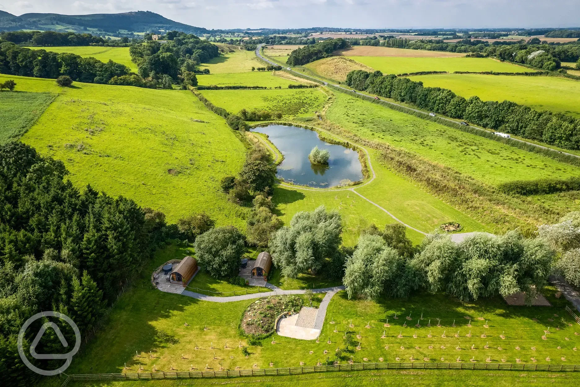 Aerial of the glamping pods