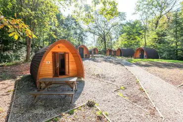 Camping pods with outdoor picnic bench