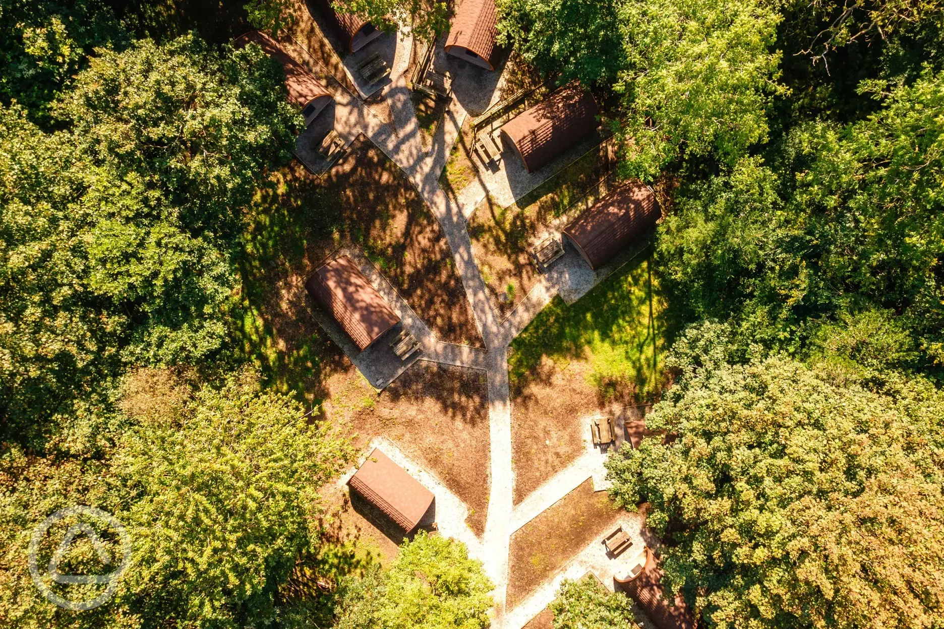 Bird's eye view of the camping pods