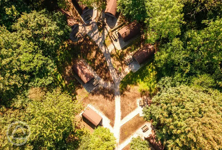 Aerial of the camping pods