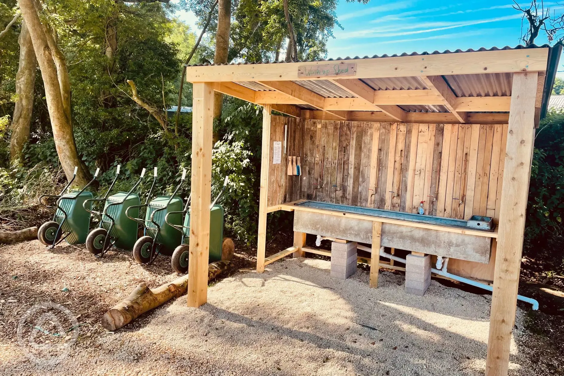 Wheelbarrows and covered washing up area