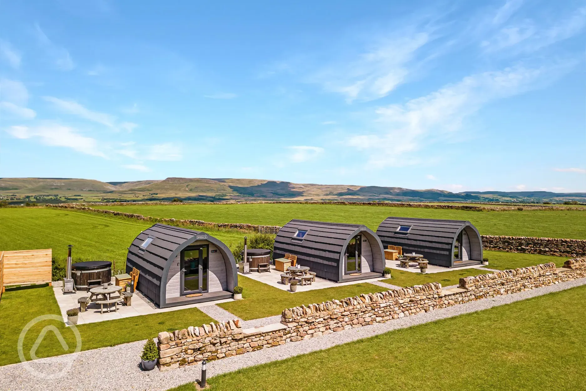 Aerial of the glamping pods