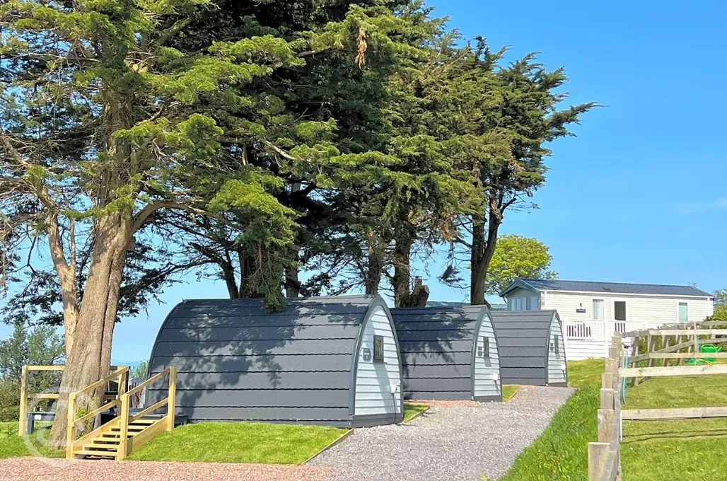 The three glamping pods with sea views 
