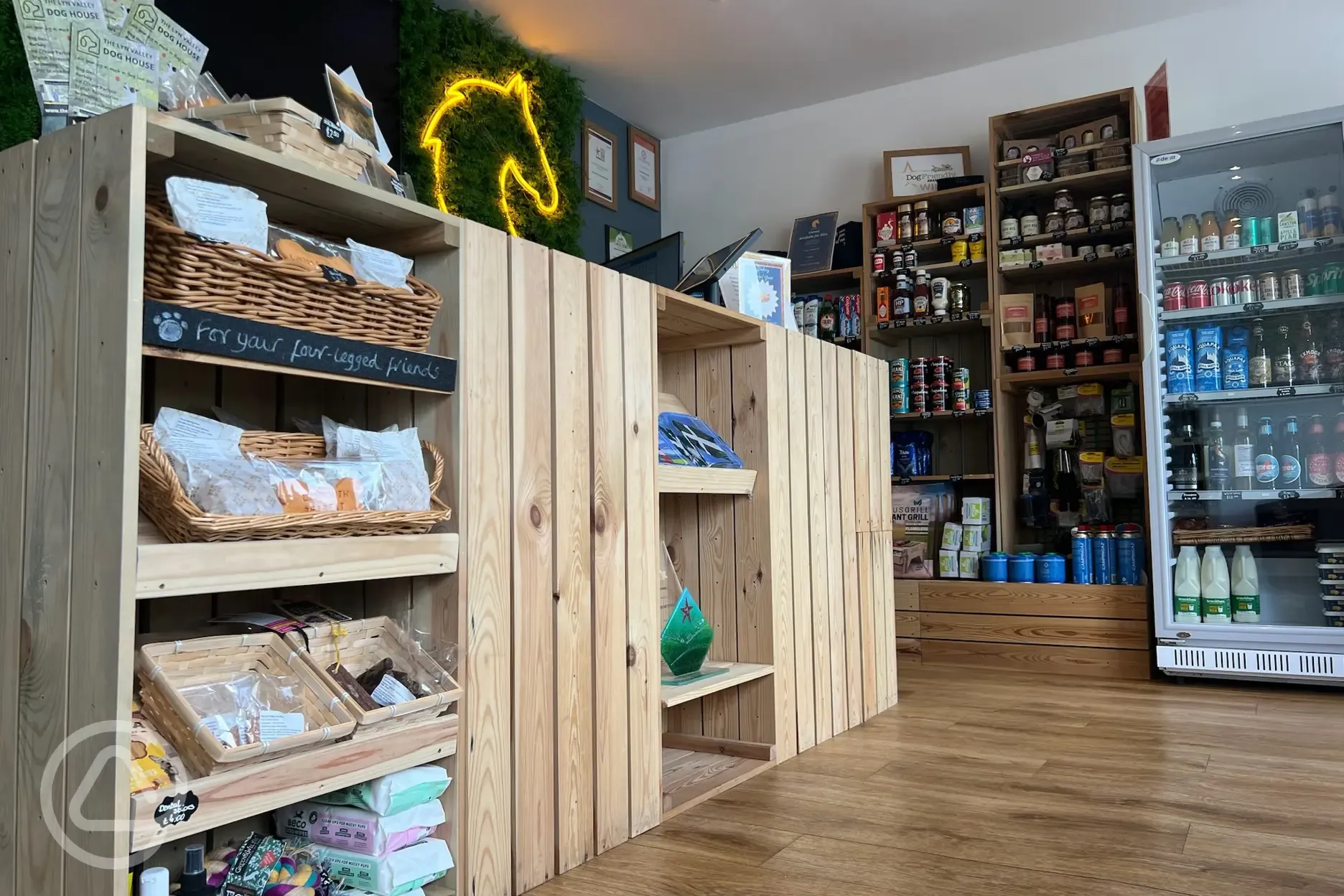 Onsite shop selling camping goods and fresh baked treats