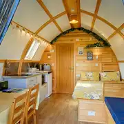 Interior of the Moorlands, Greenriggs, and Waitby glamping pods at Sandwath Farm