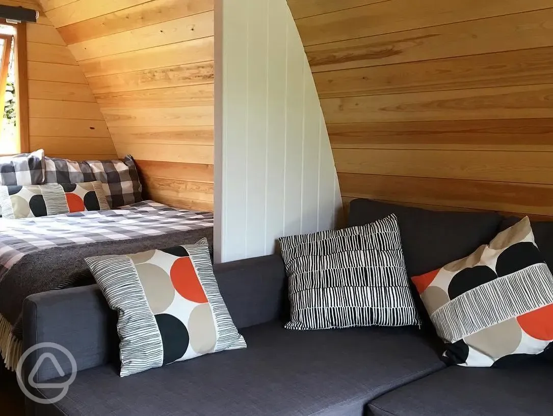 Glamping pod double sofa bed