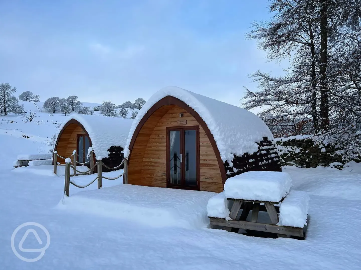 Glamping pod in snow