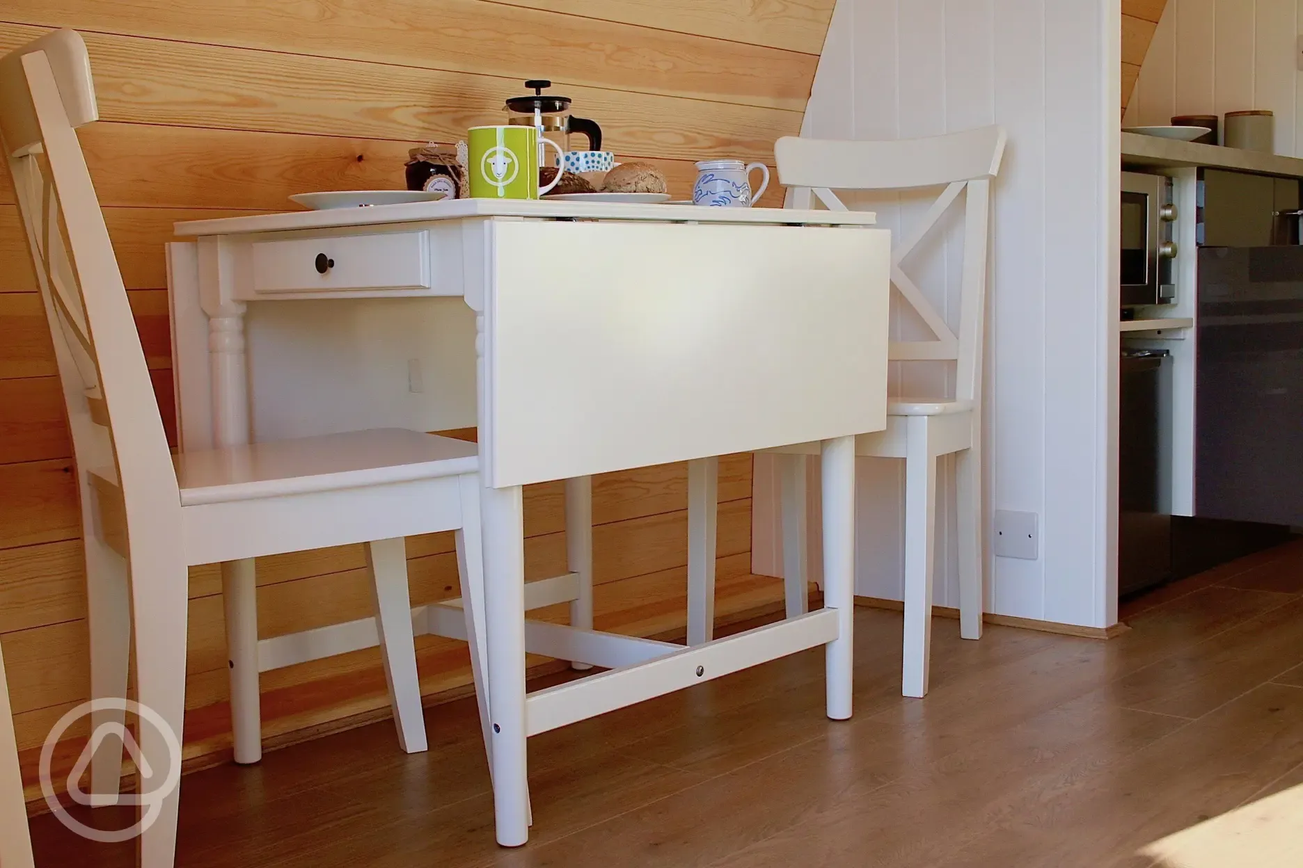 Glamping pod dining area