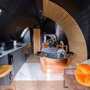 Boujee glamping pod interior