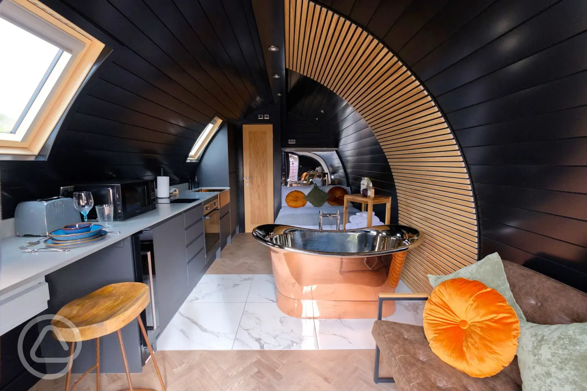 Boujee glamping pod interior