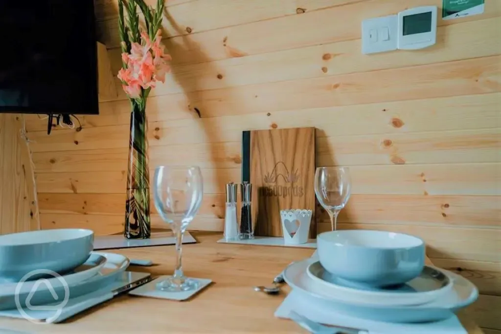 Glamping pod dining area