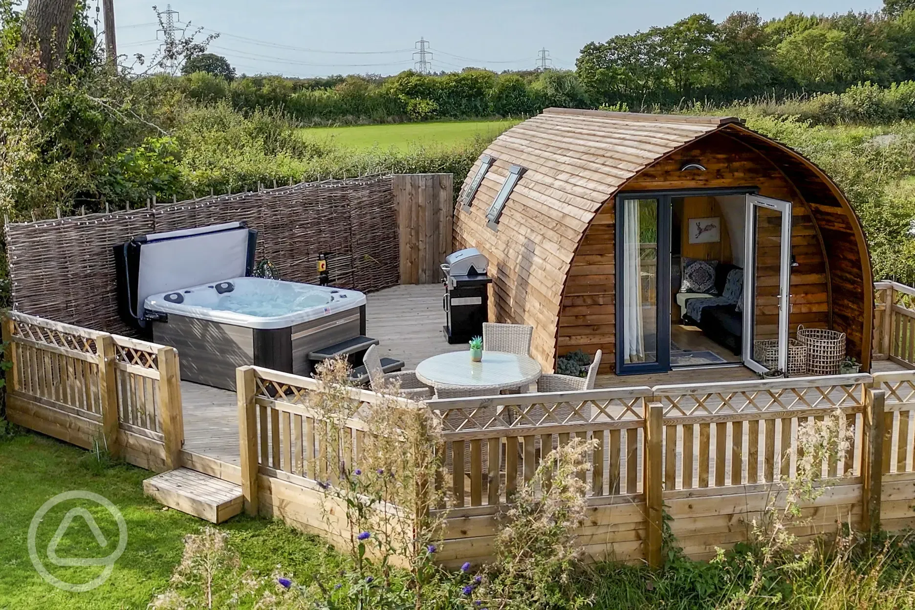 Bowcliffe pod and private decking with hot tub