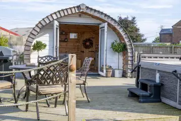Chaplins Club pod and private decking with hot tub and BBQ Chaplins Club pod and private decking with hot tub and BBQ