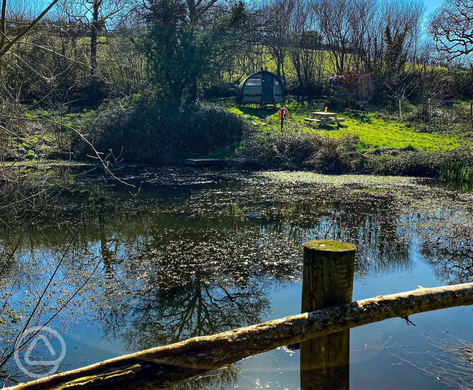 Pond by the small landpod