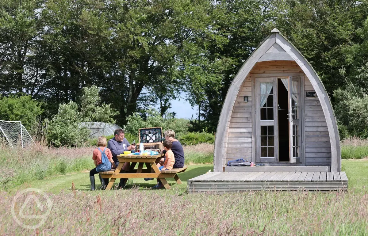 Camping pod and picnic bench