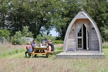 Camping pod and picnic bench