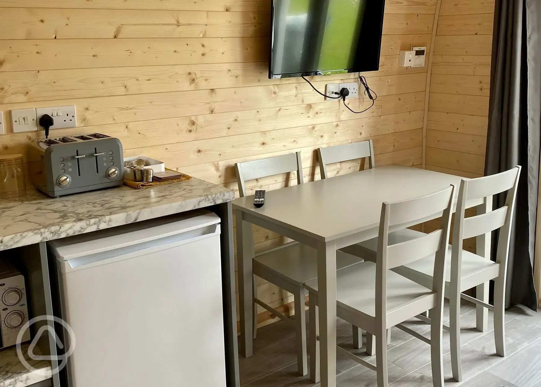 Glamping pod dining area