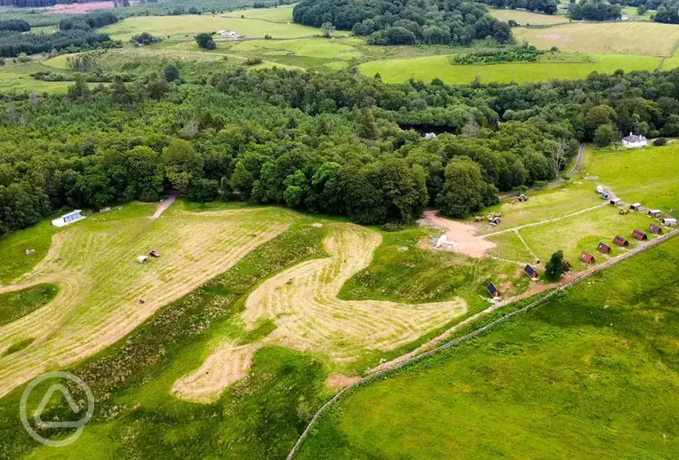 Aerial of Hensol Estate Holidays and Galloway Forest Park