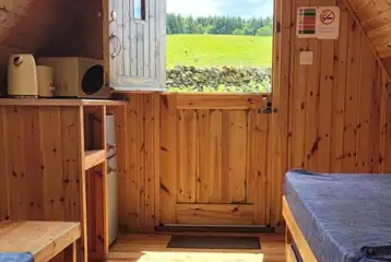 Stargazer glamping pod interior with microwave, toaster and kettle Stargazer glamping pod interior with microwave, toaster and kettle