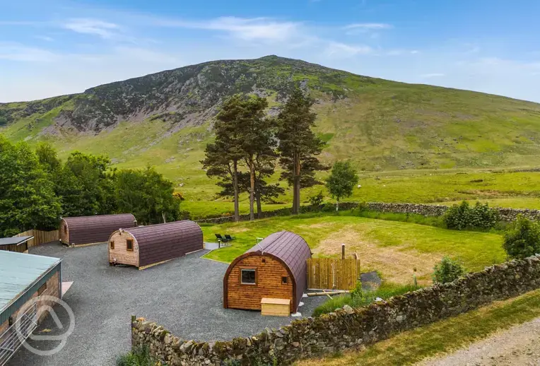 Glamping pods overlooking the Lake District National Park