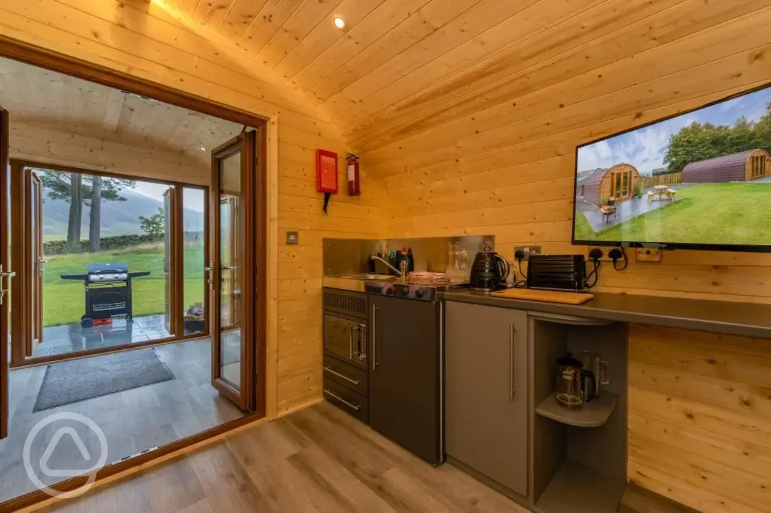 Carrock Sunset Glamping Pod kitchen area