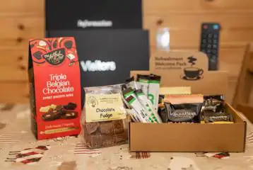 Welcome pack with tea, coffee and treats Welcome pack with tea, coffee and treats